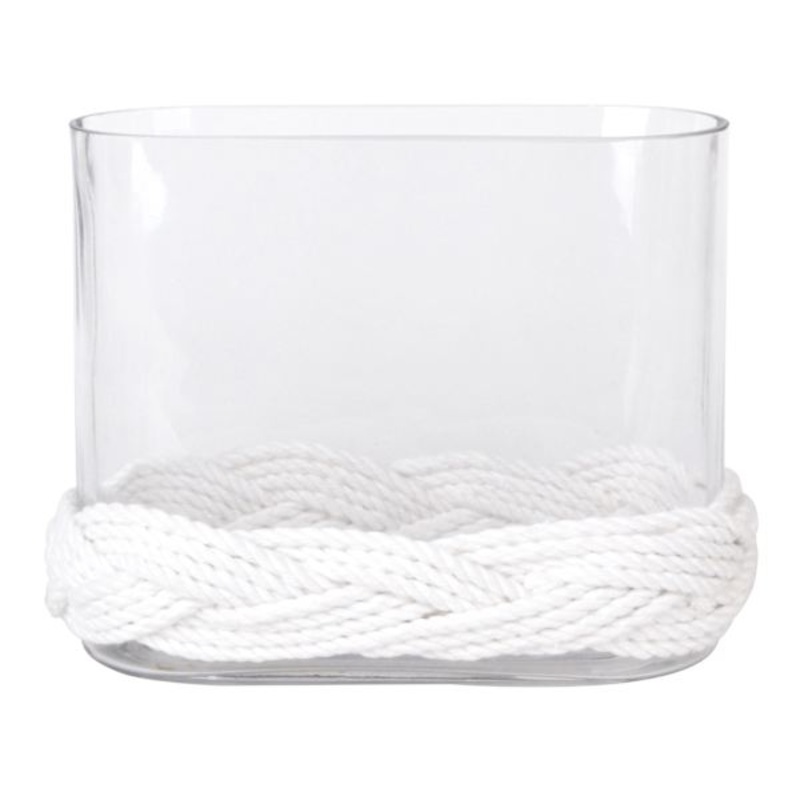 Glass Vase with White Rope Base, 6″