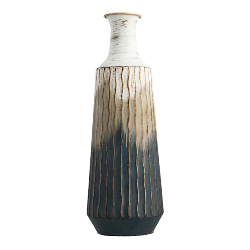 Grey Tribal Metal Vase, 20″