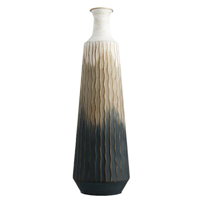 Grey Tribal Metal Vase, 27″