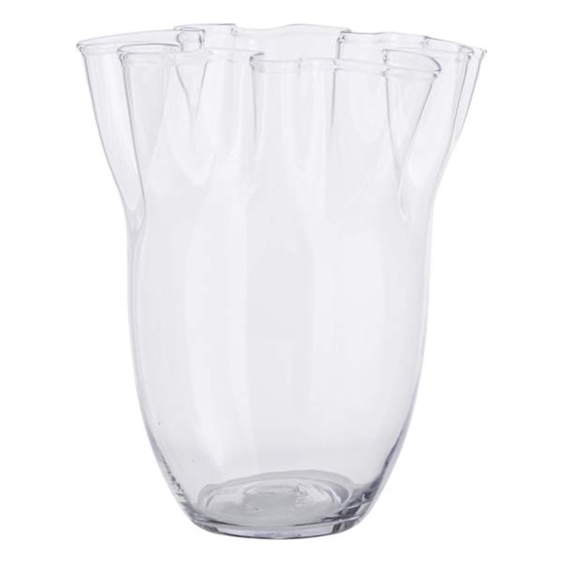 Pie Crust Edge Clear Glass Vase, 17″
