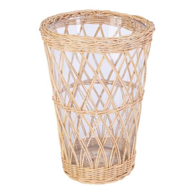 Rattan Wrapped Glass Vase, 8.5″