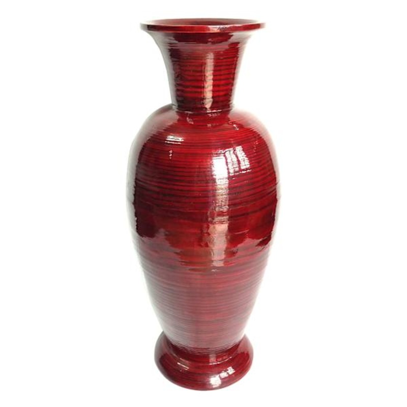 Red Bamboo Bullet Vase, 23.5″