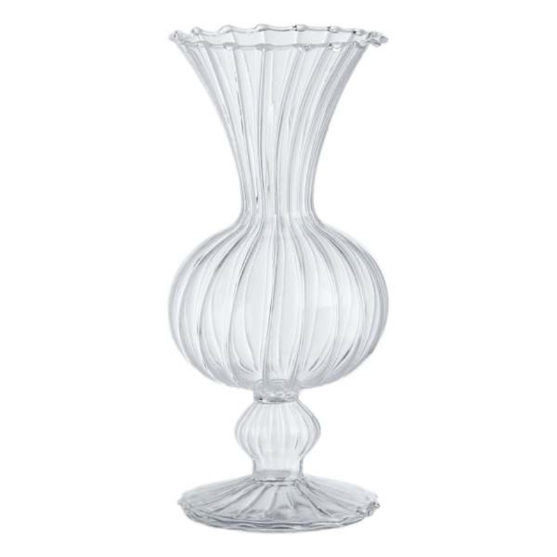 Ruffled Edge Clear Glass Trumpet Vase, 8.2″