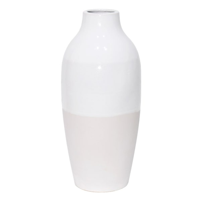 White & Cream Ceramic Vase, 18.5″