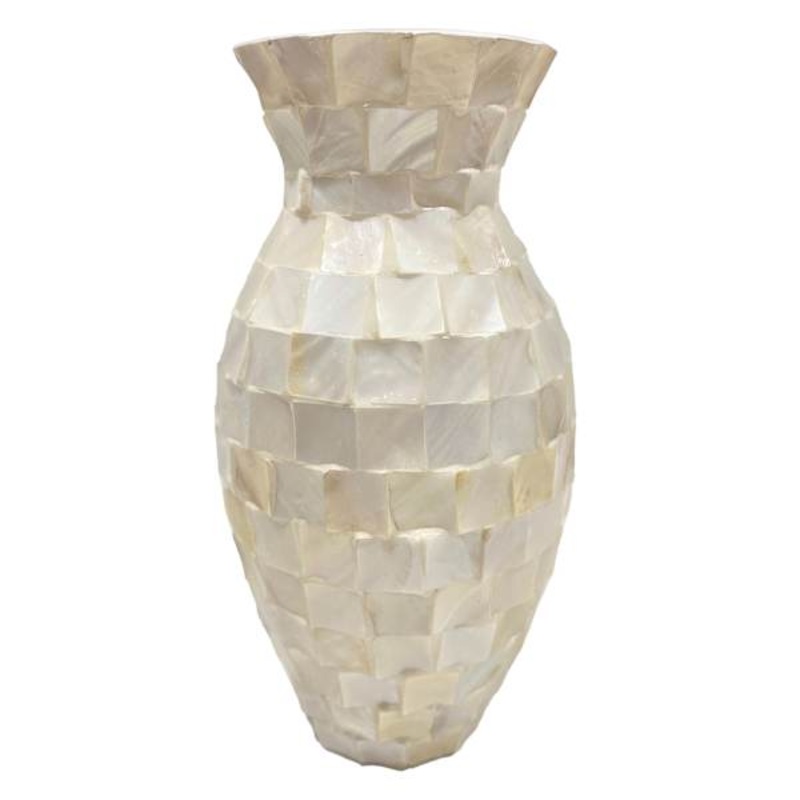 White Mother of Pearl Vase, 18″