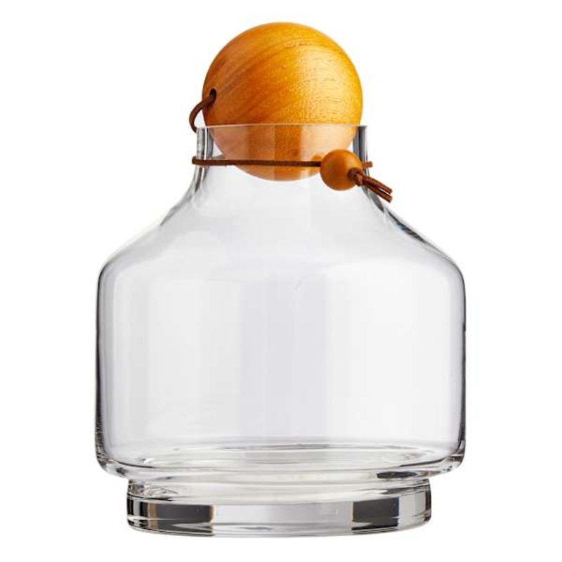Wooden Orb Stopper Glass Vase, 9″
