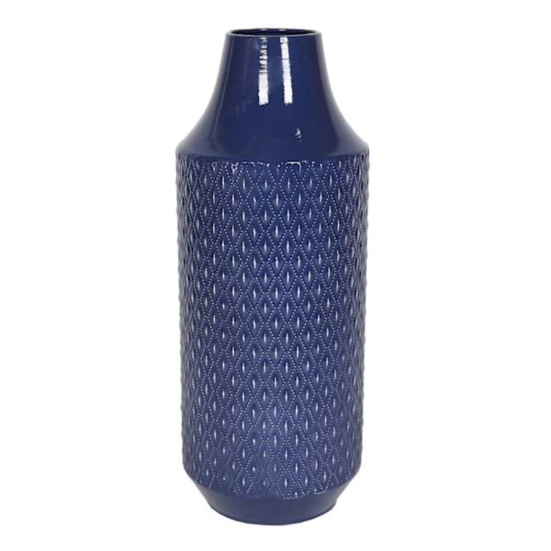 Blue Metal Embossed Vase, 15.5″