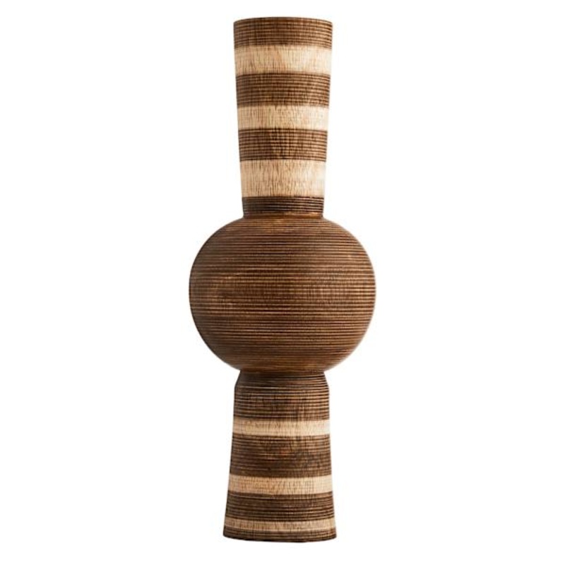 Brown Wooden Striped Round Vase, 16″