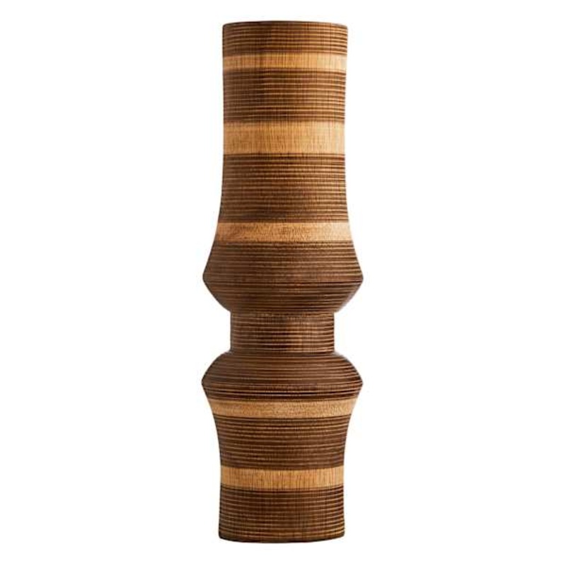 Brown Wooden Striped Vase, 13″