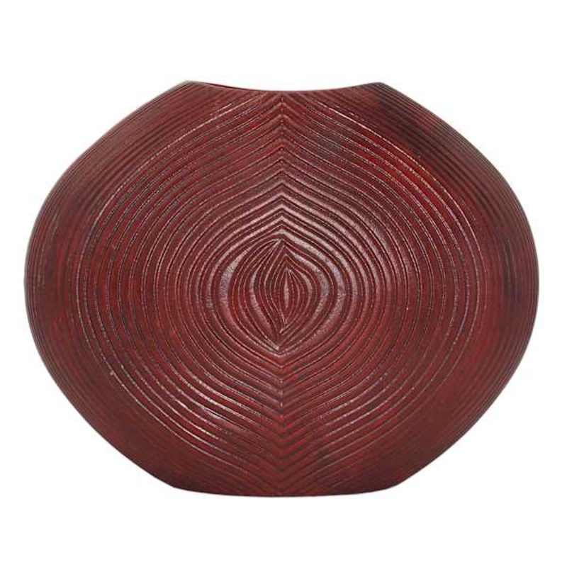 Cherry Red Carved Faux Wood Vase, 9″