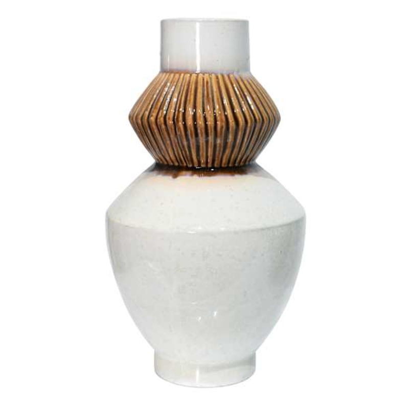 Cream & Brown  Ceramic Decorative Vase, 15.4″
