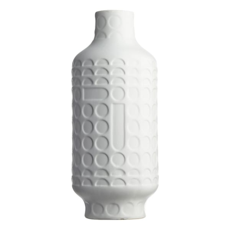 Crosby St. White Stoneware Embossed Vase, 14.4″