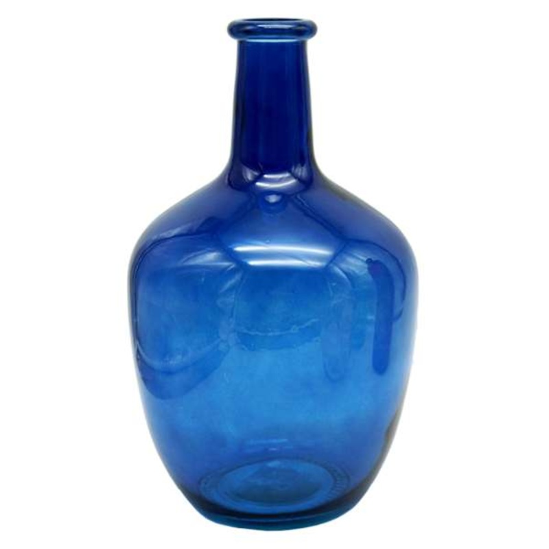 Dark Blue Glass Bottle Vase, 12″