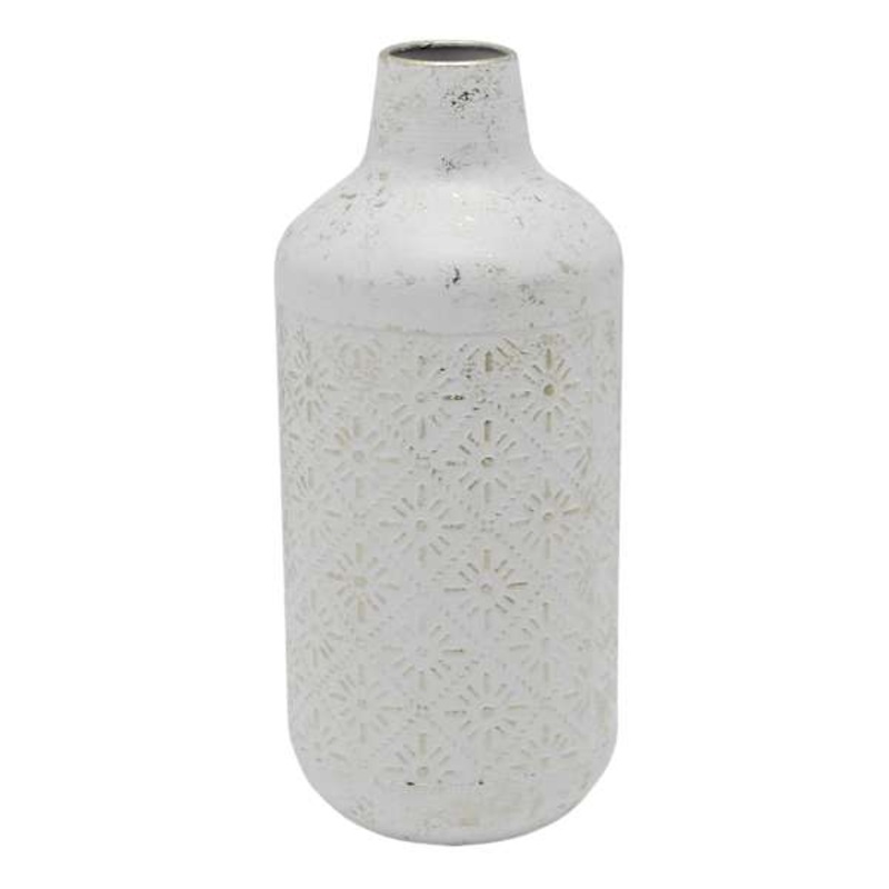 Decorative Ivory Metal Vase, 14″