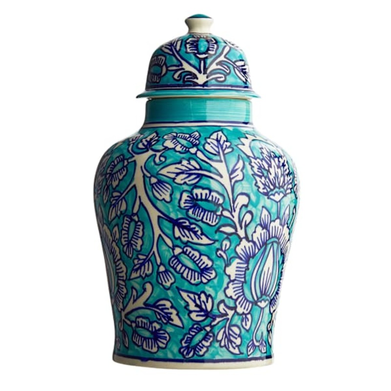 Ginger Blue Ceramic Vase, 13″