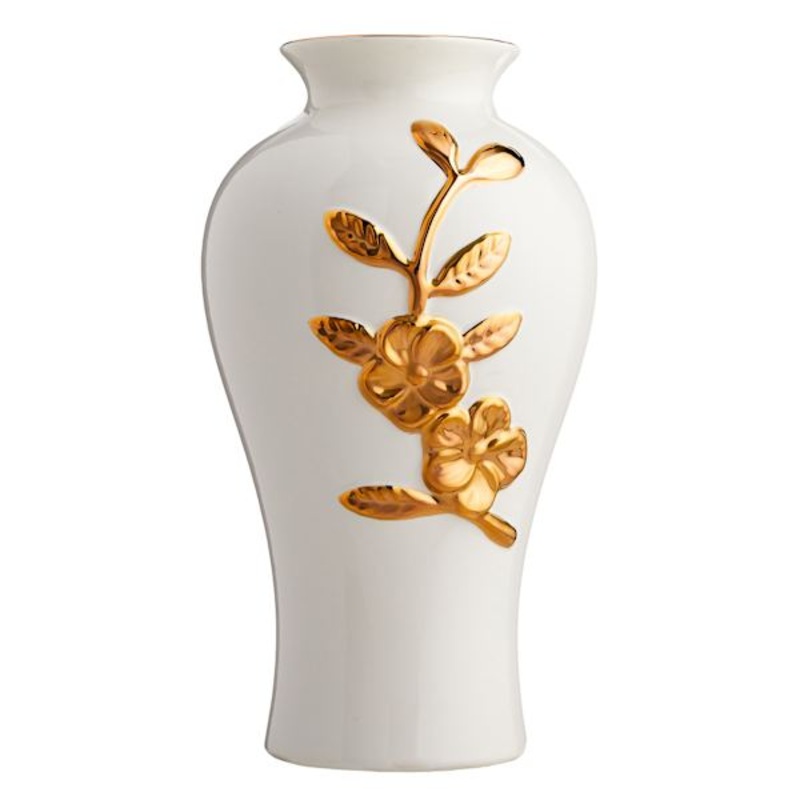 Gold Flower Ceramic Vase, 12″