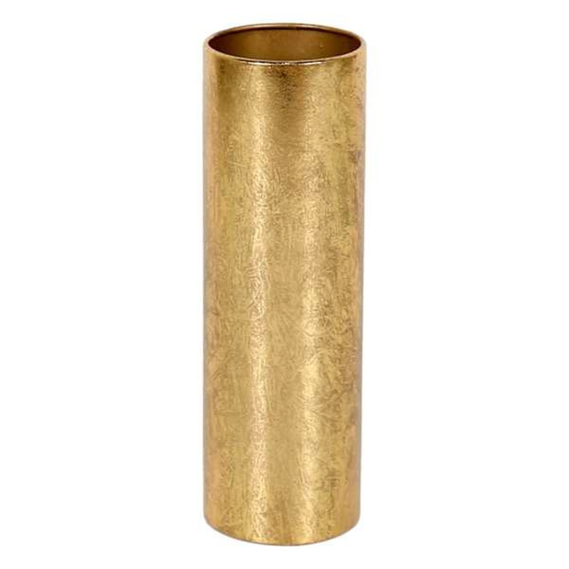 Gold Metal Cylinder Vase, 11″