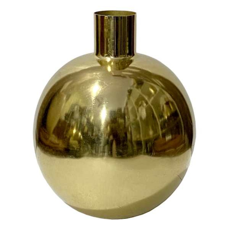 Gold Metal Round Vase, 10″