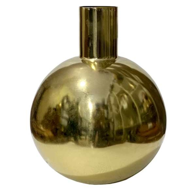 Gold Metal Round Vase, 14″