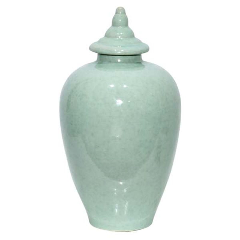 Green Ceramic Ginger Jar, 15.7″