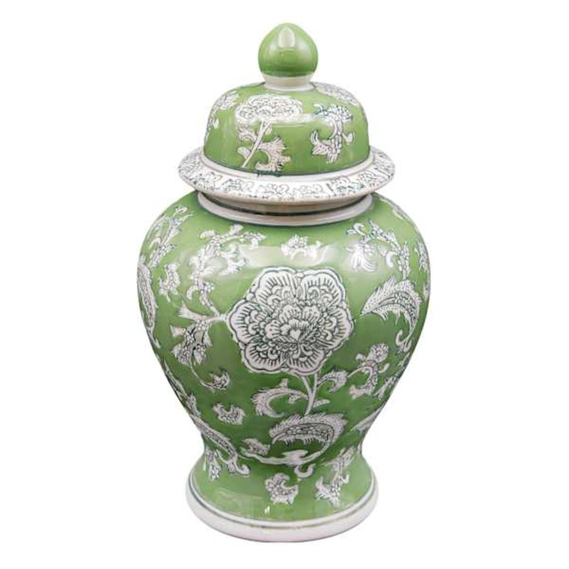 Green Chinoiserie Porcelain Jar, 7×12