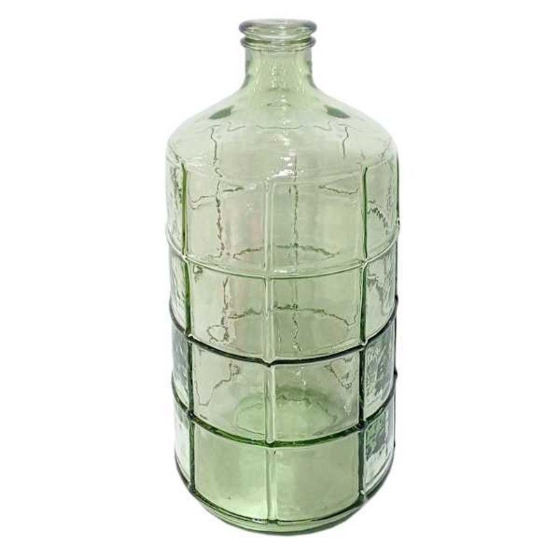 Green Glass Windowpane Vase, 11″