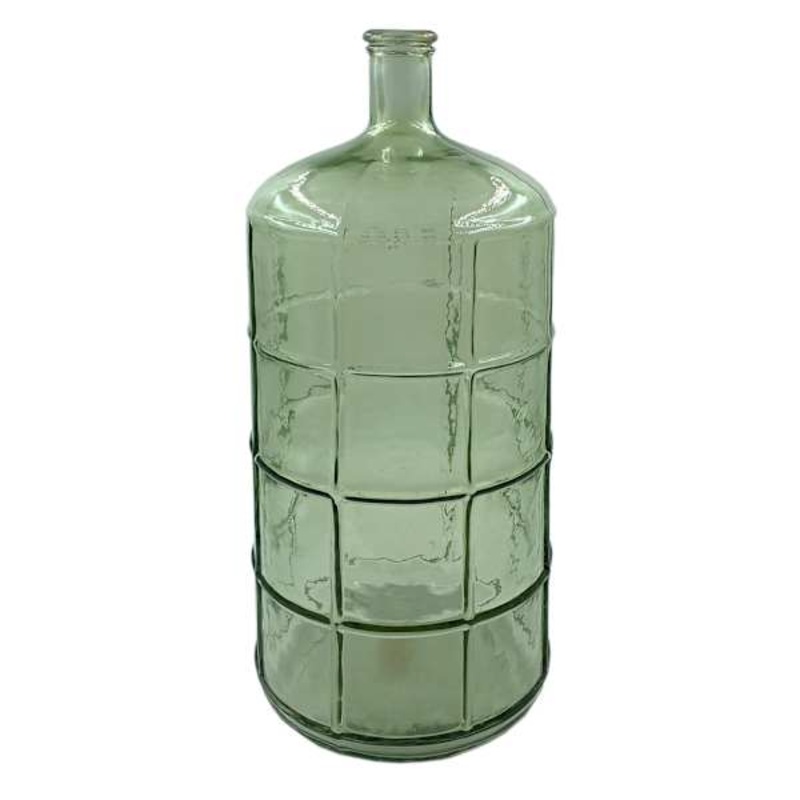 Green Glass Windowpane Vase, 15.5″