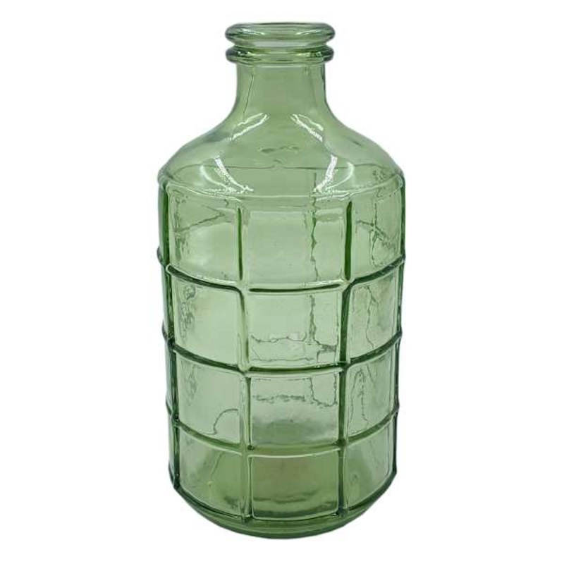 Green Glass Windowpane Vase, 8″