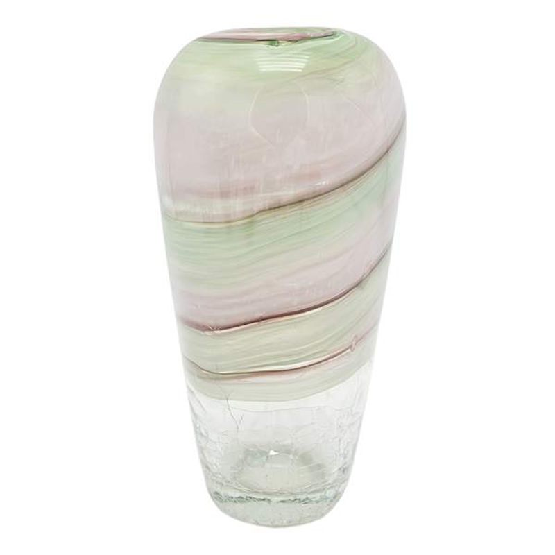 Green Striped Glass Vase, 12″