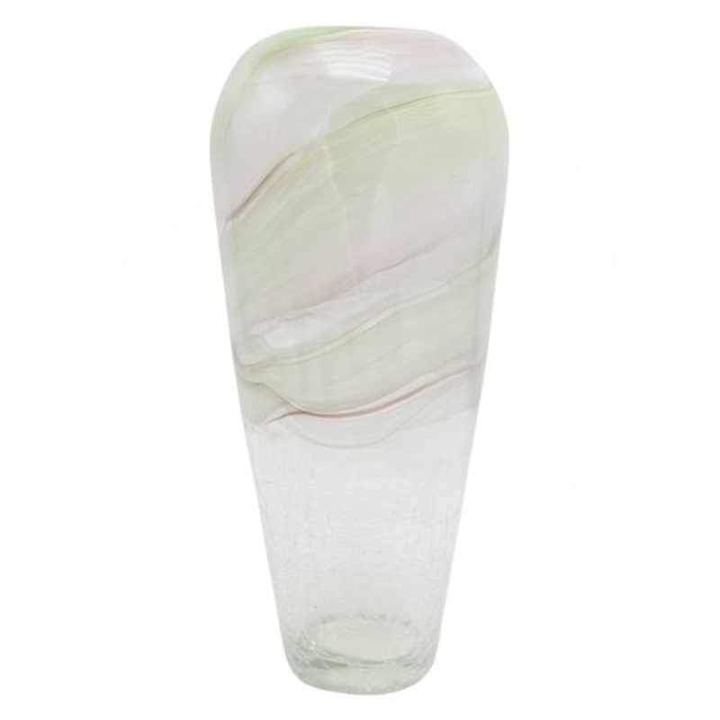 Green Striped Glass Vase, 16″