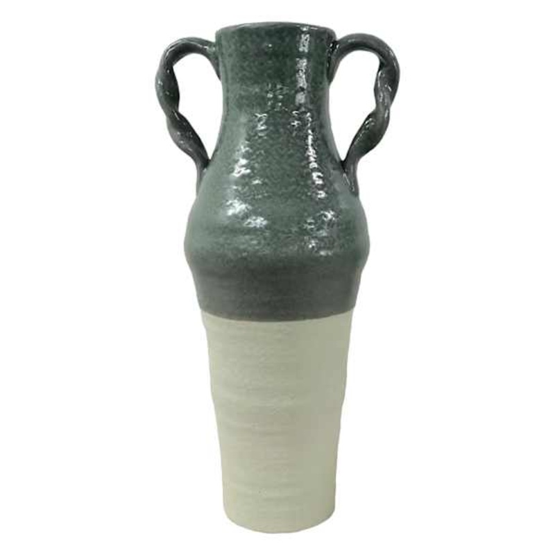 Green Twisted Handle Vase, 17″