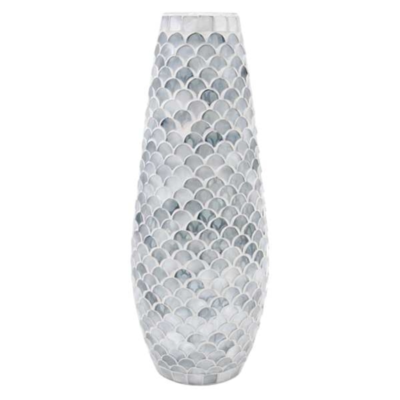 Grey Oval Mosaic Glass Vase, 15″