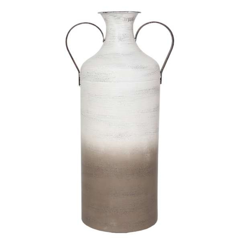 Grey Two-Tone Iron Vase with Handles, 17″