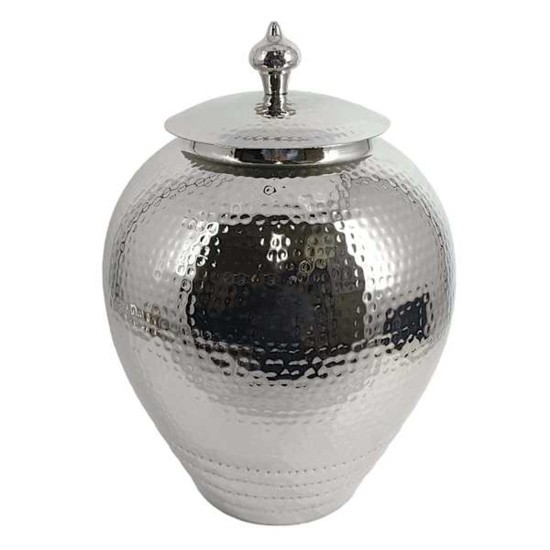 Hammered Metal Ginger Jar, 14″