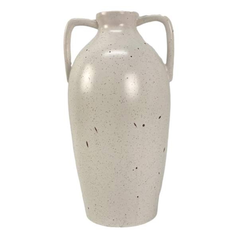 Honeybloom White Speckled Ceramic Vase with Handles, 12″