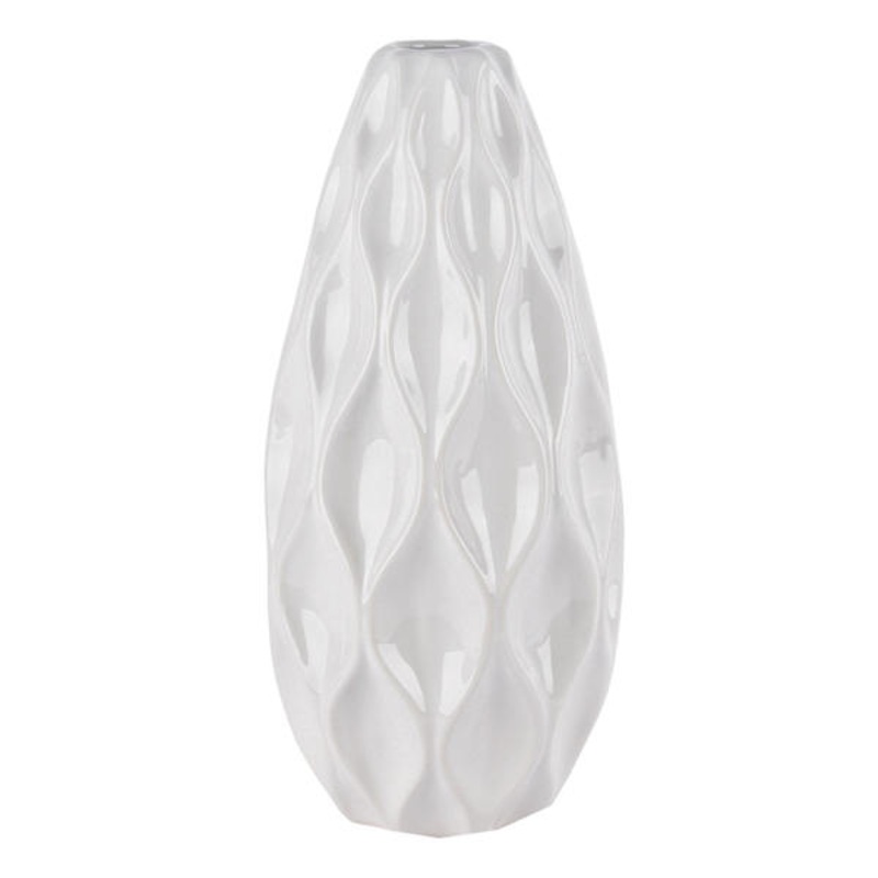 Laila Ali White Geometric Ceramic Vase, 14.5″