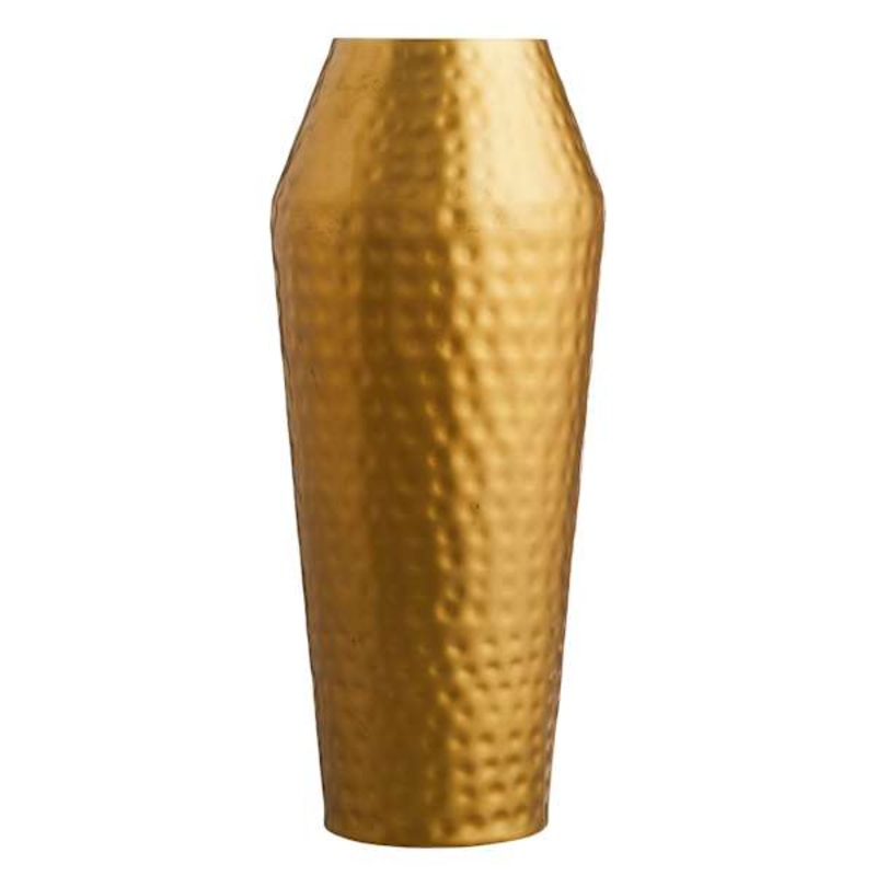 Large Gold Punched Metal Vase, 19″