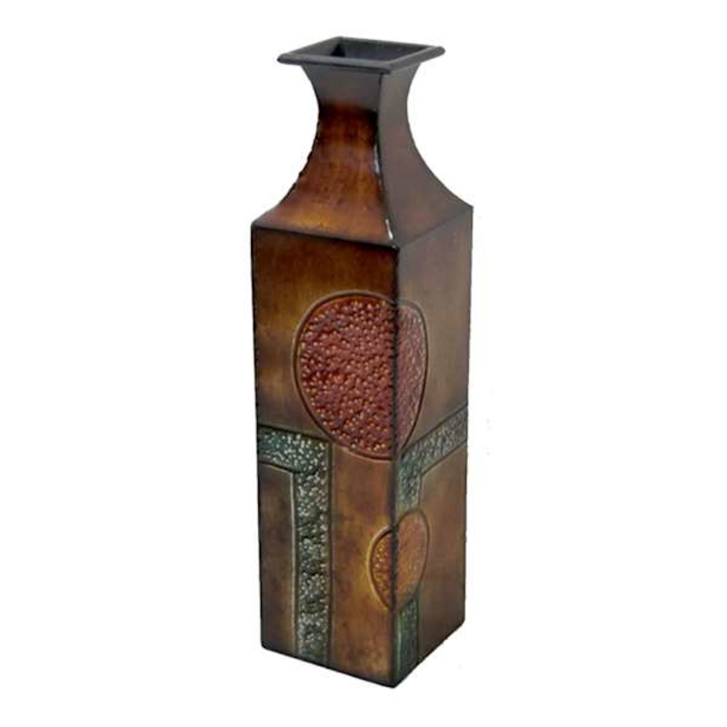 Metal Square Vase with Circles, 18.5″