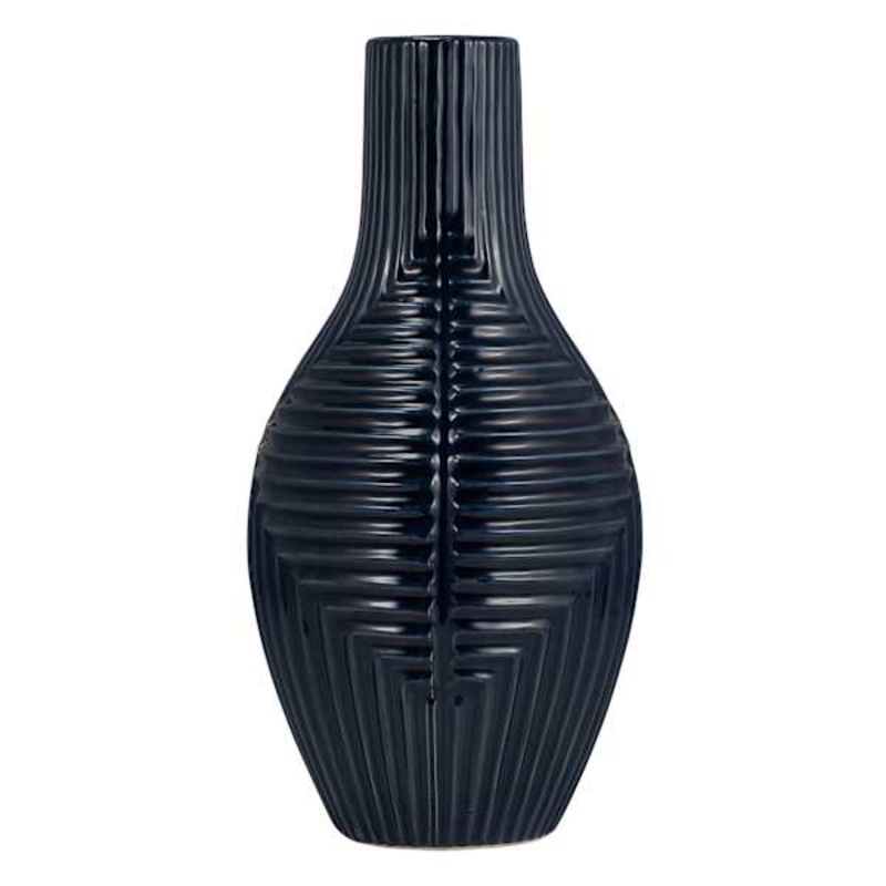 Navy Blue Ceramic Tribal Vase, 16″
