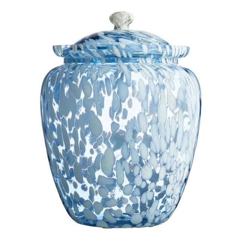 Providence Blue & White Frit Glass Ginger Jar, 12″