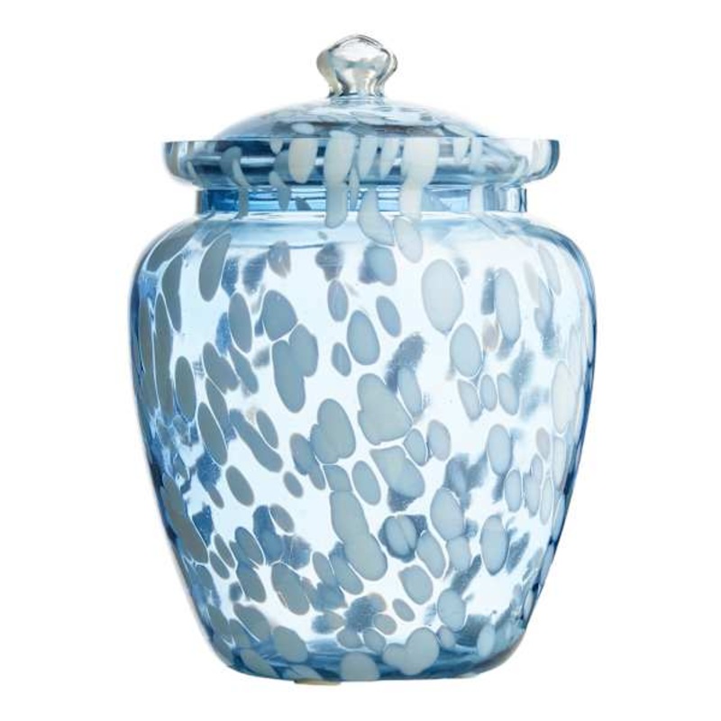 Providence Blue & White Frit Glass Ginger Jar, 8″