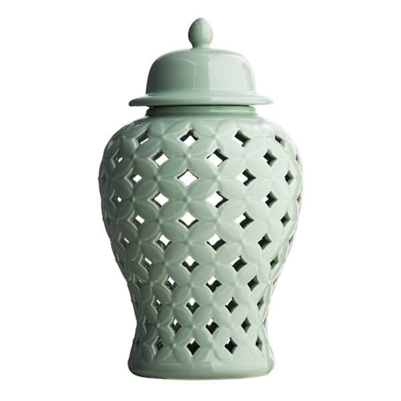 Providence Green Cutout Ceramic Jar, 12″