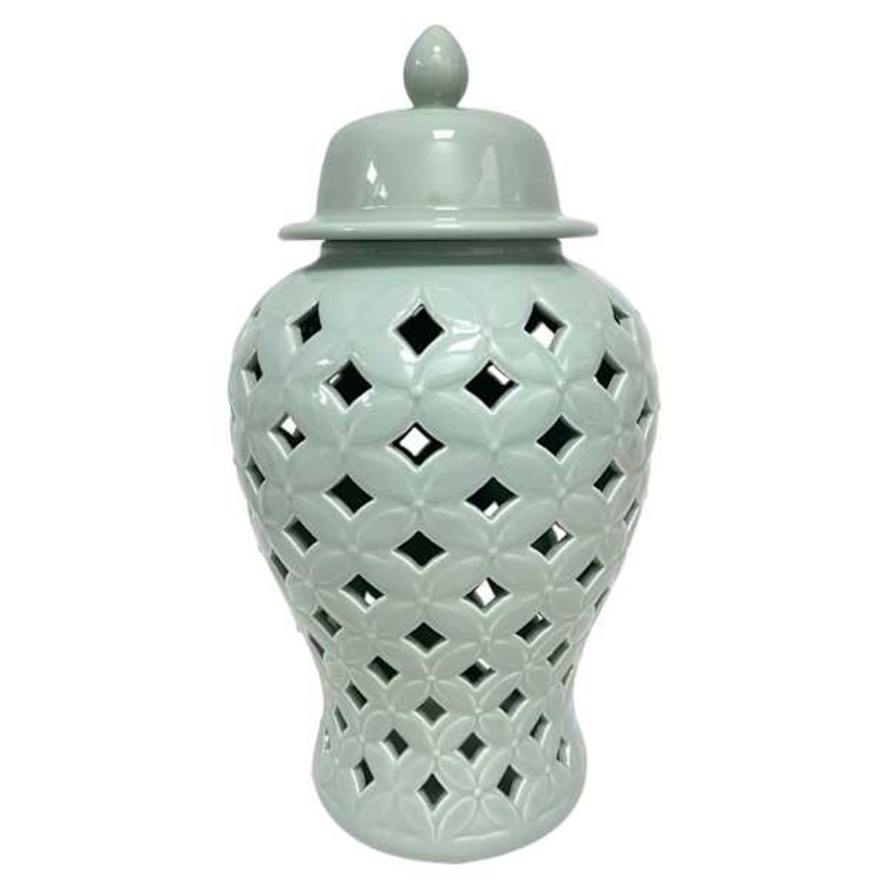 Providence Green Cutout Ceramic Jar, 15″