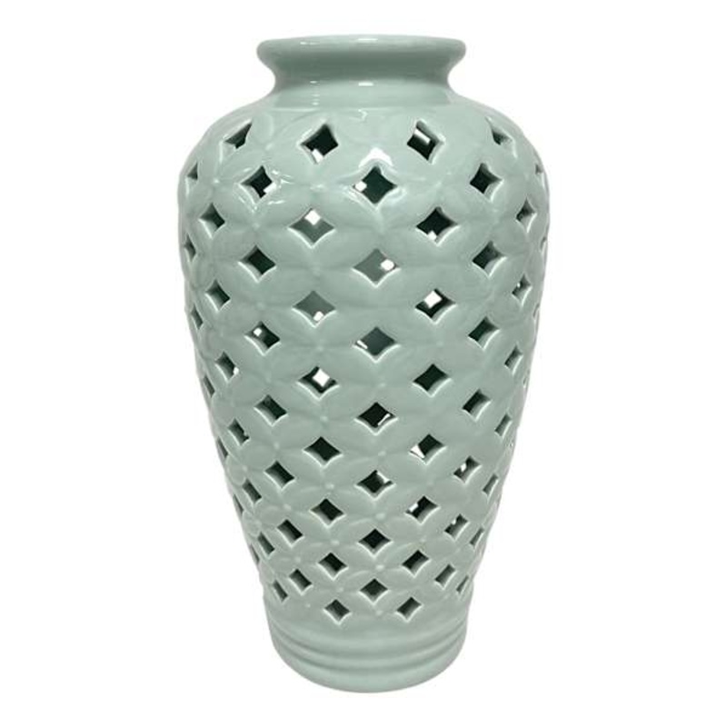 Providence Green Cutout Ceramic Vase, 12″