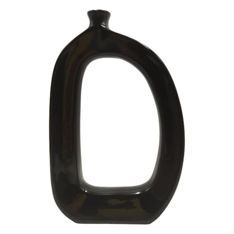 Riley Black Modern Open Ceramic Vase, 12″