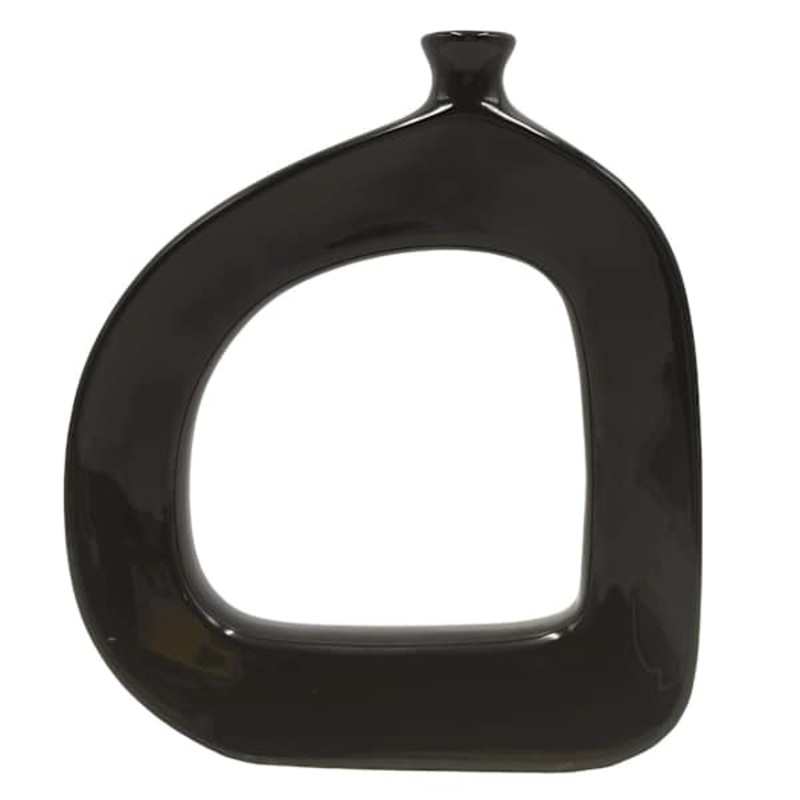 Riley Black Modern Open Ceramic Vase, 9.5″