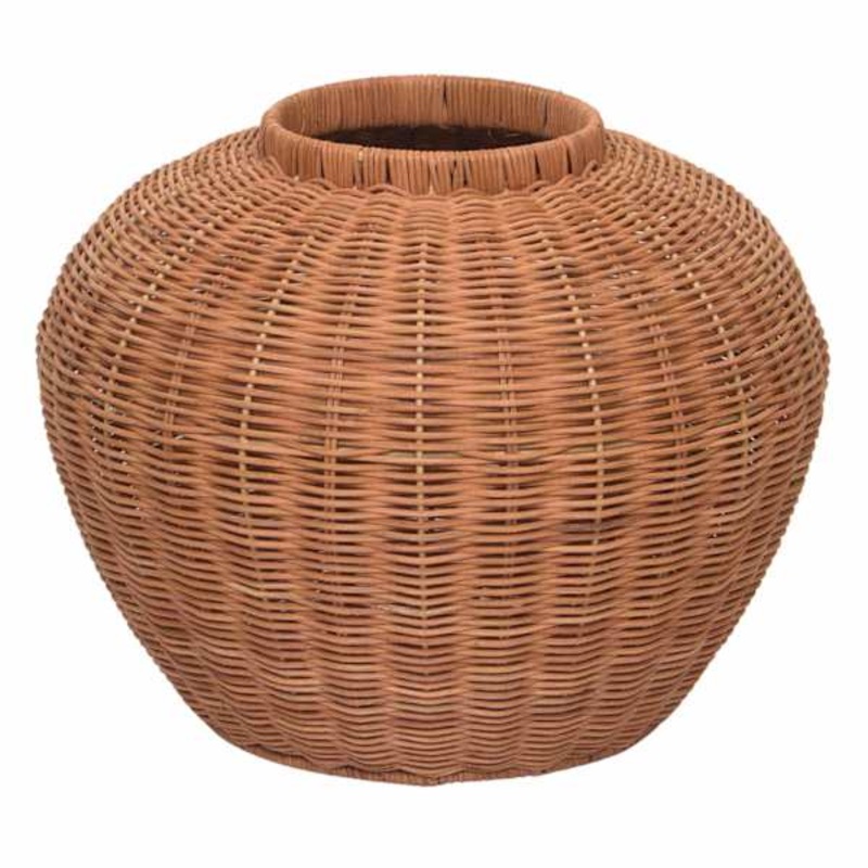 Short Natural Rattan Decorative Vase, 13.6×10.8