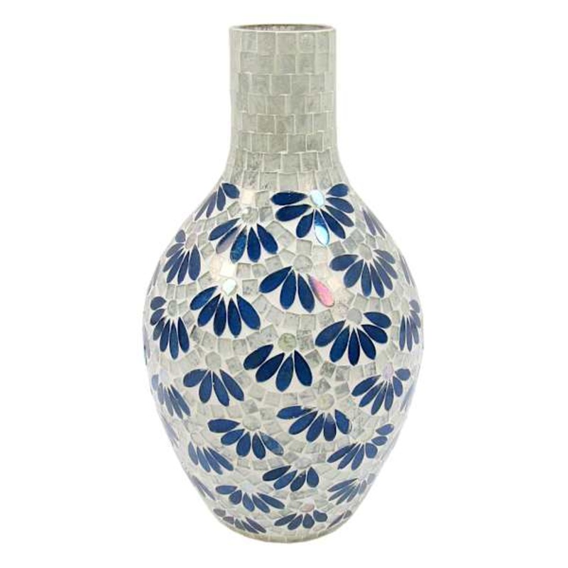 Tracey Boyd Blue Floral Mosaic Vase, 12″