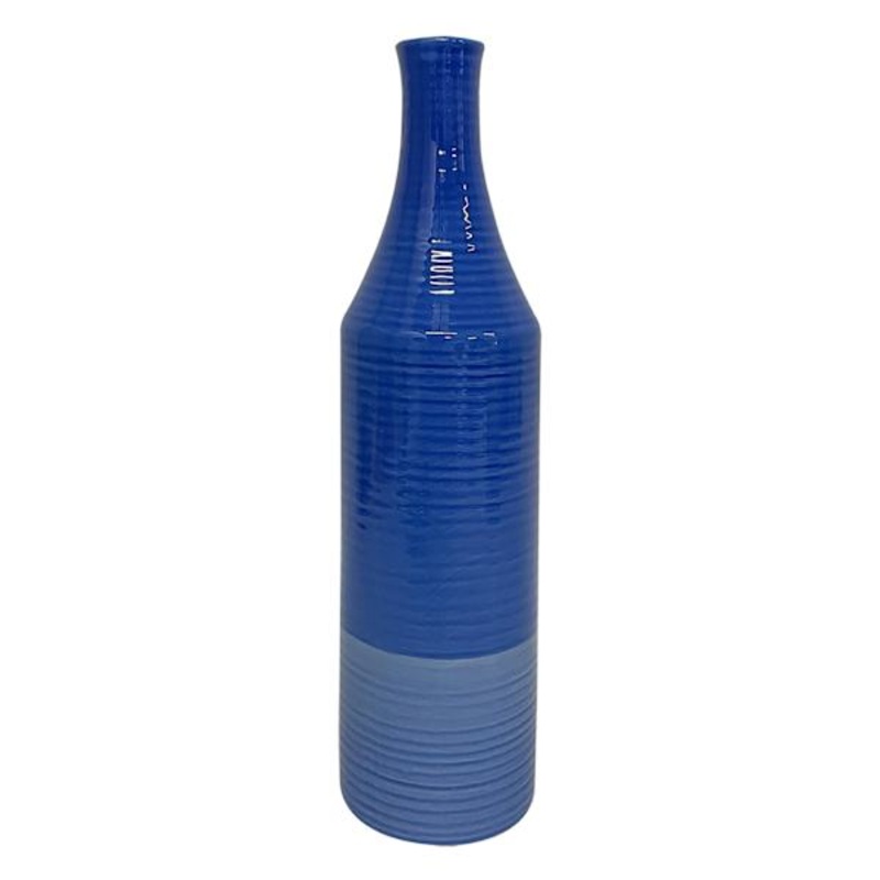 Tracey Boyd Blue Ribbed Ceramic Vase, 14″