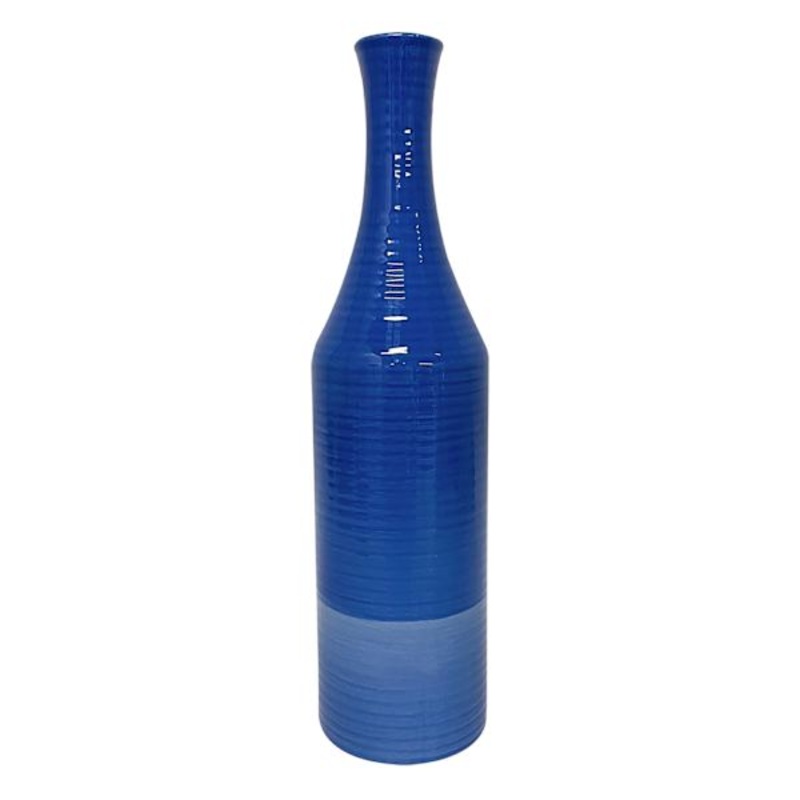 Tracey Boyd Blue Ribbed Ceramic Vase, 17″